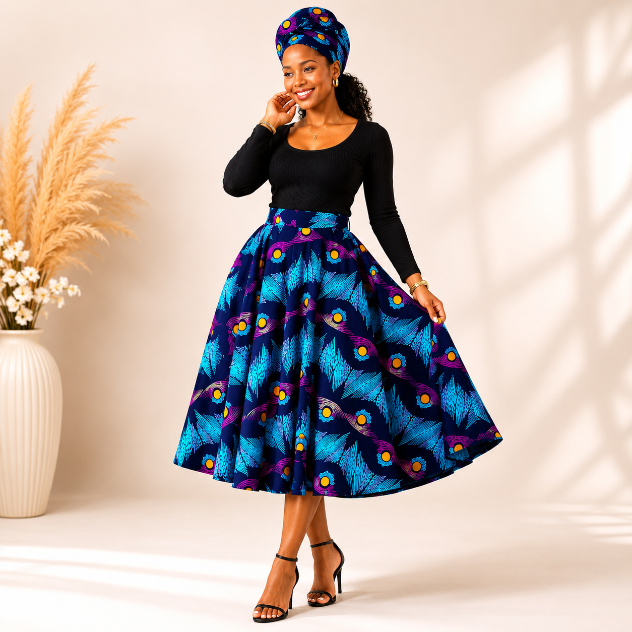Fele Midi African print Flare Skirt
