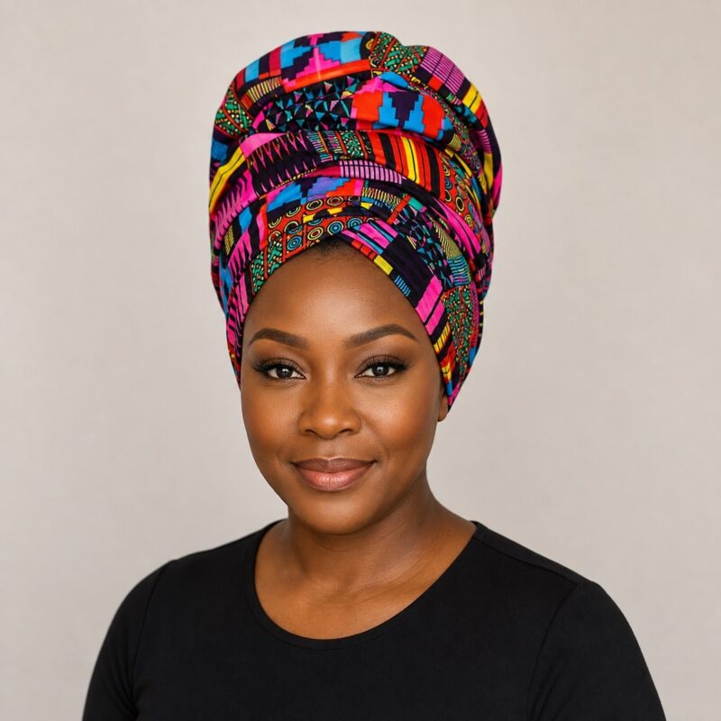 Bokaap Kente African Print Headwrap – headwrap styling view 1