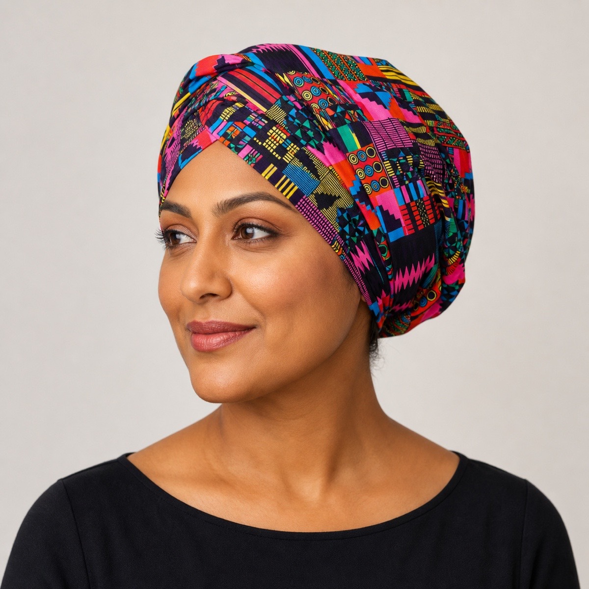 Bokaap Kente African Print Headwrap – headwrap styling view 3
