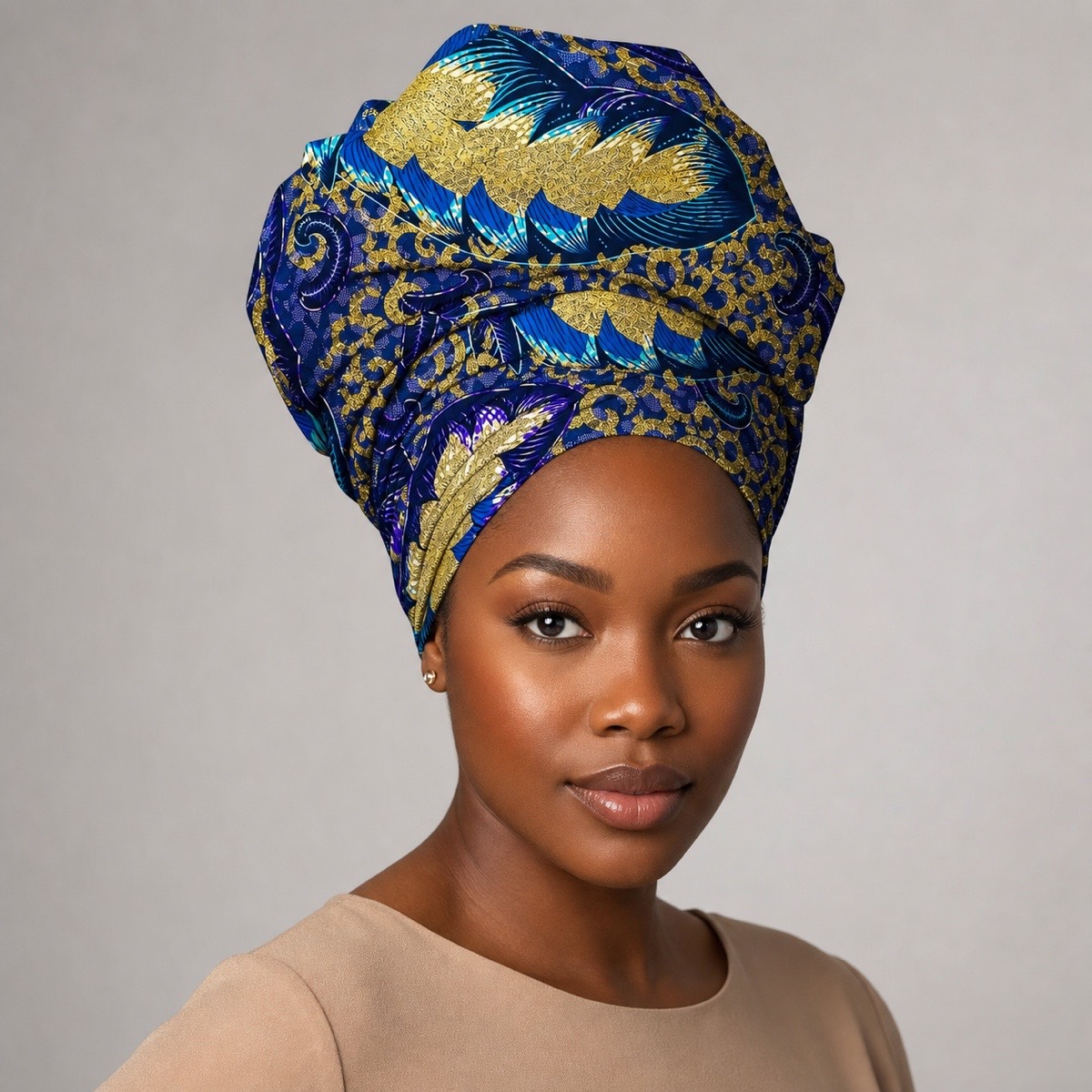 Golden Bloom African Print Headwrap headwrap styling view 2 Golden Bloom African Print Headwrap – headwrap styling view 2