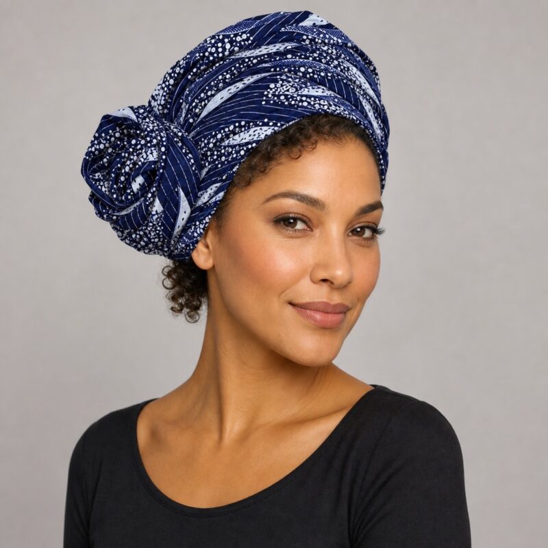 Midnight Rain African Print Headwrap – headwrap styling view 1