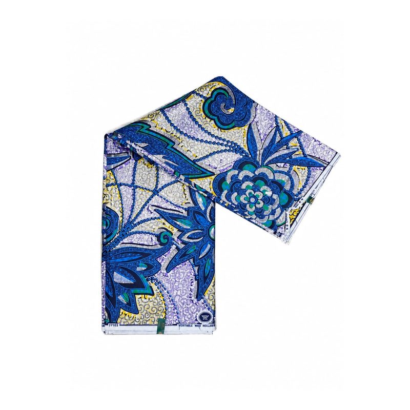 Azure Heirloom African Print Fabric folded fabric product view