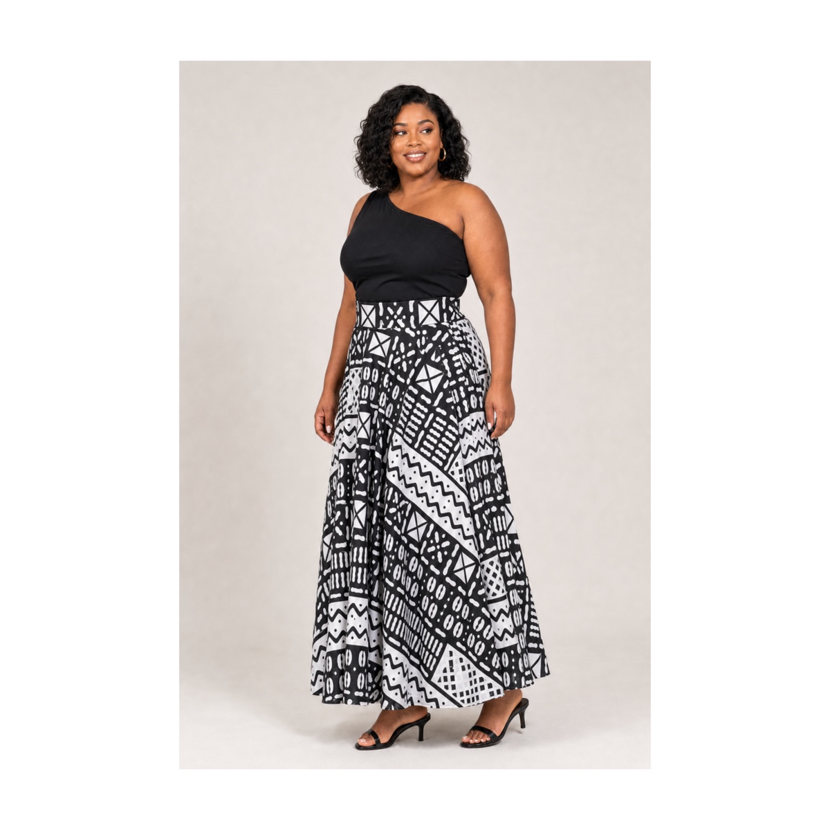 Bogolan Flare Skirt – three-quarter view