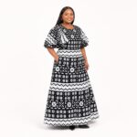 Bogolan Peplum-Sleeve Maxi Dress - three-quarter view
