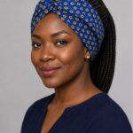 Cobalt Sunburst African Print Headwrap – headwrap styling view 1