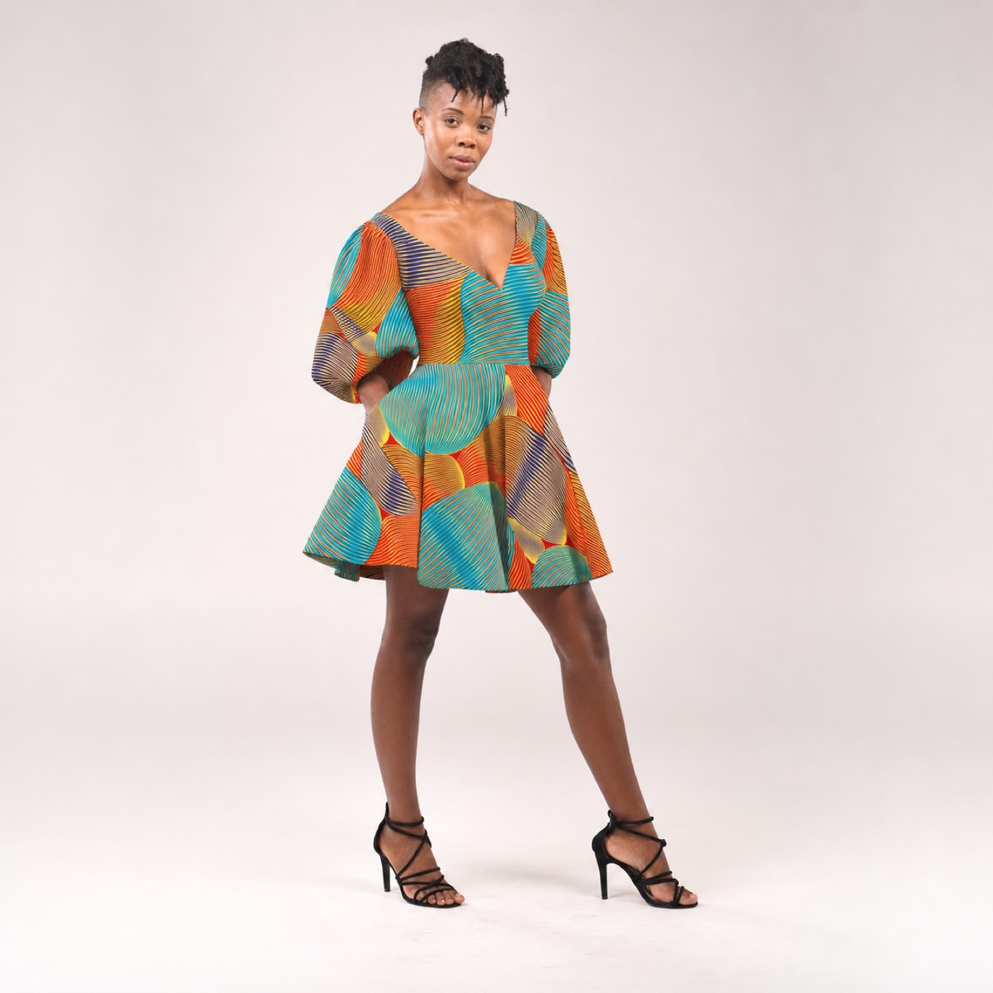 Colour Brush Stroke Ball-Arm Dress - front view