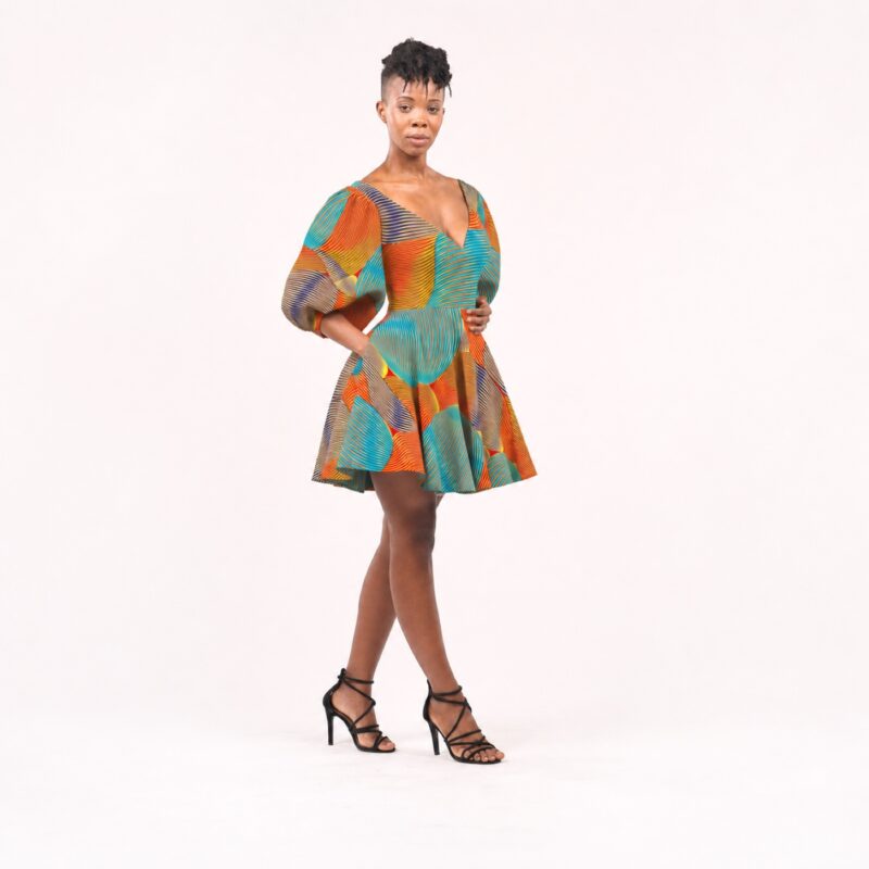 Colour Brush Stroke Ball-Arm Dress - three-quarter view