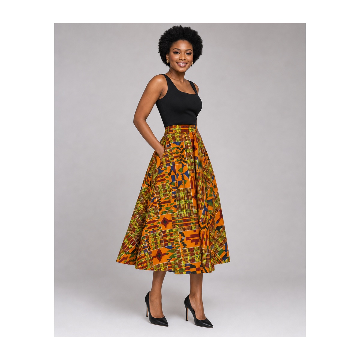 Kente Futoro Flare Skirt three-quarter view
