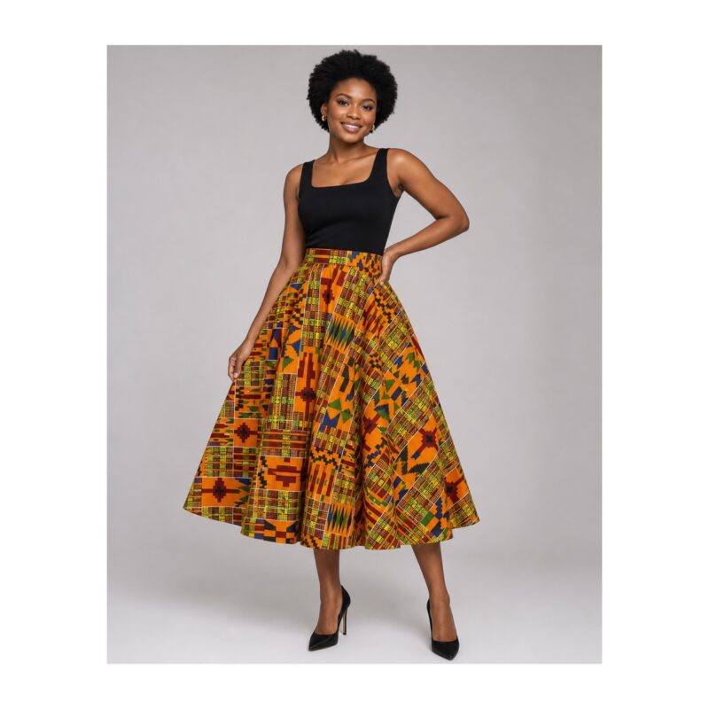 Kente Futoro Flare Skirt on model