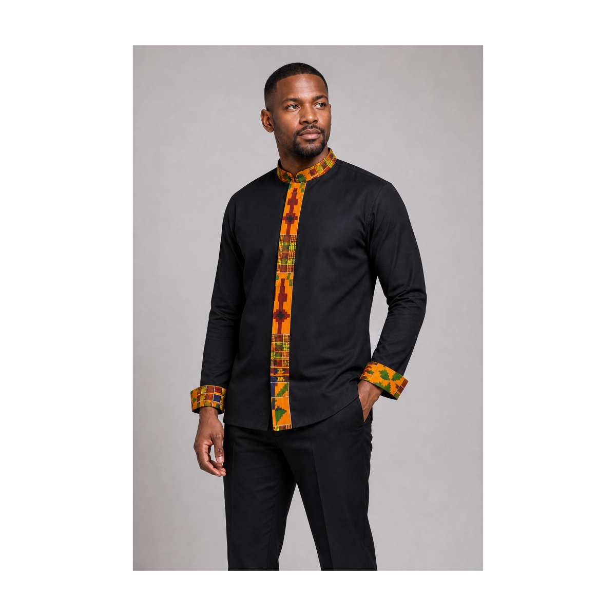 Kente Futoro Mandarin Shirt close-up detail portrait
