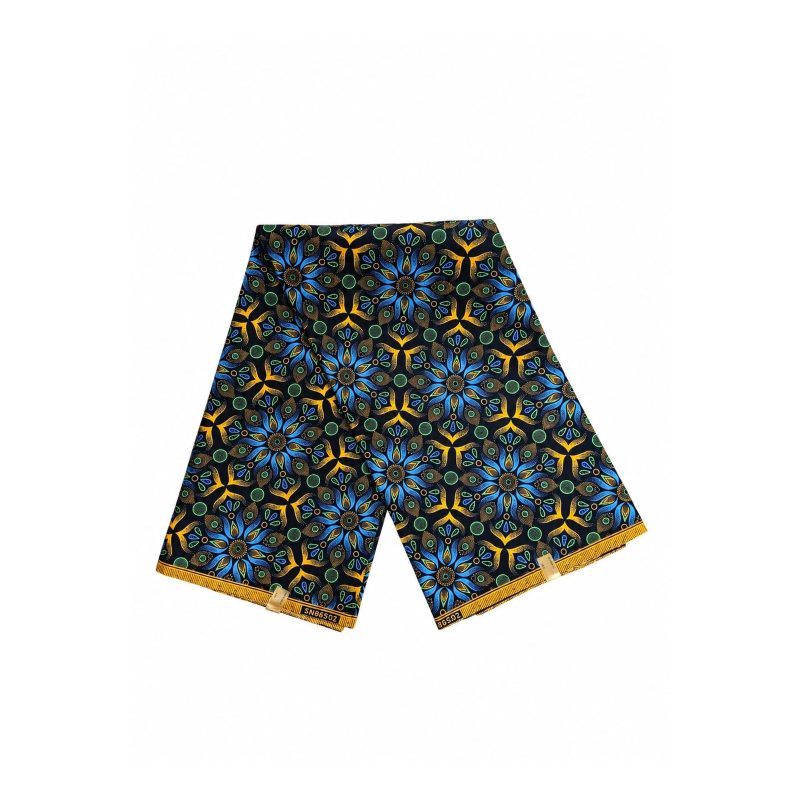 Midnight Botanic Shweshwe Poly African Print Fabric - folded fabric view